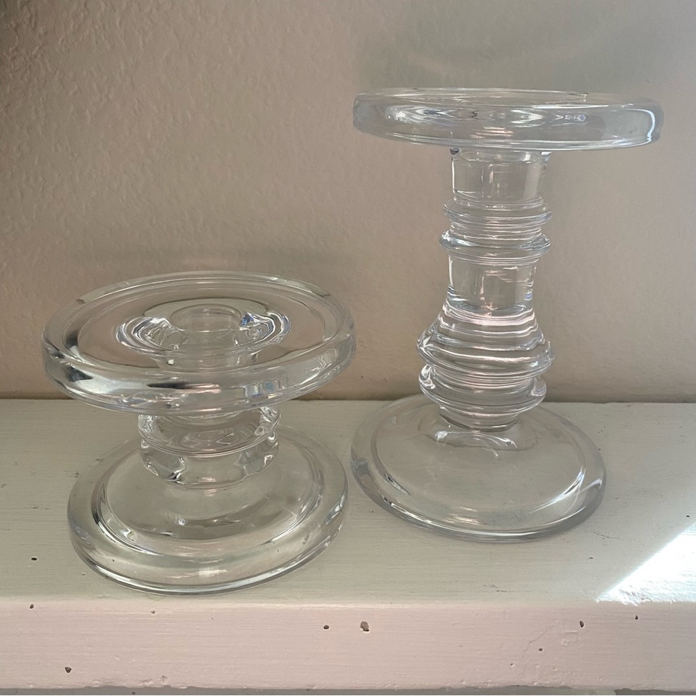Glass Candle Stick Holders- Set of 2